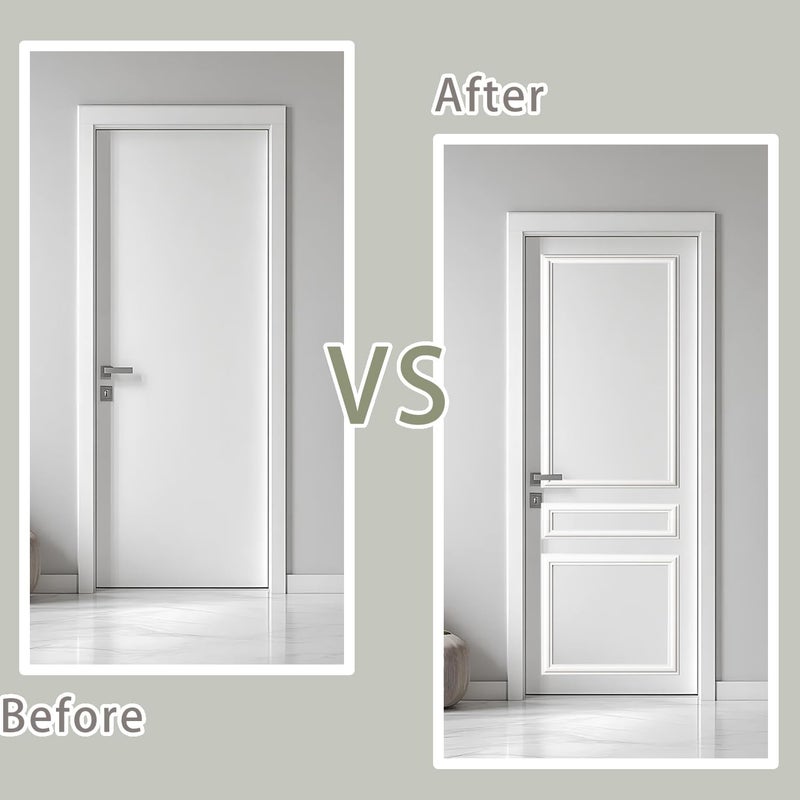 TRAIN2 ART 1 Set Peel and Stick Door Moulding Kit, Self-Adhesive Pre.Assembled Door Panel Trim for Wall Mirror Window Frame Decor (Top 22"x36" Middle 22"x6" Bottom 22"x20") - Image 3